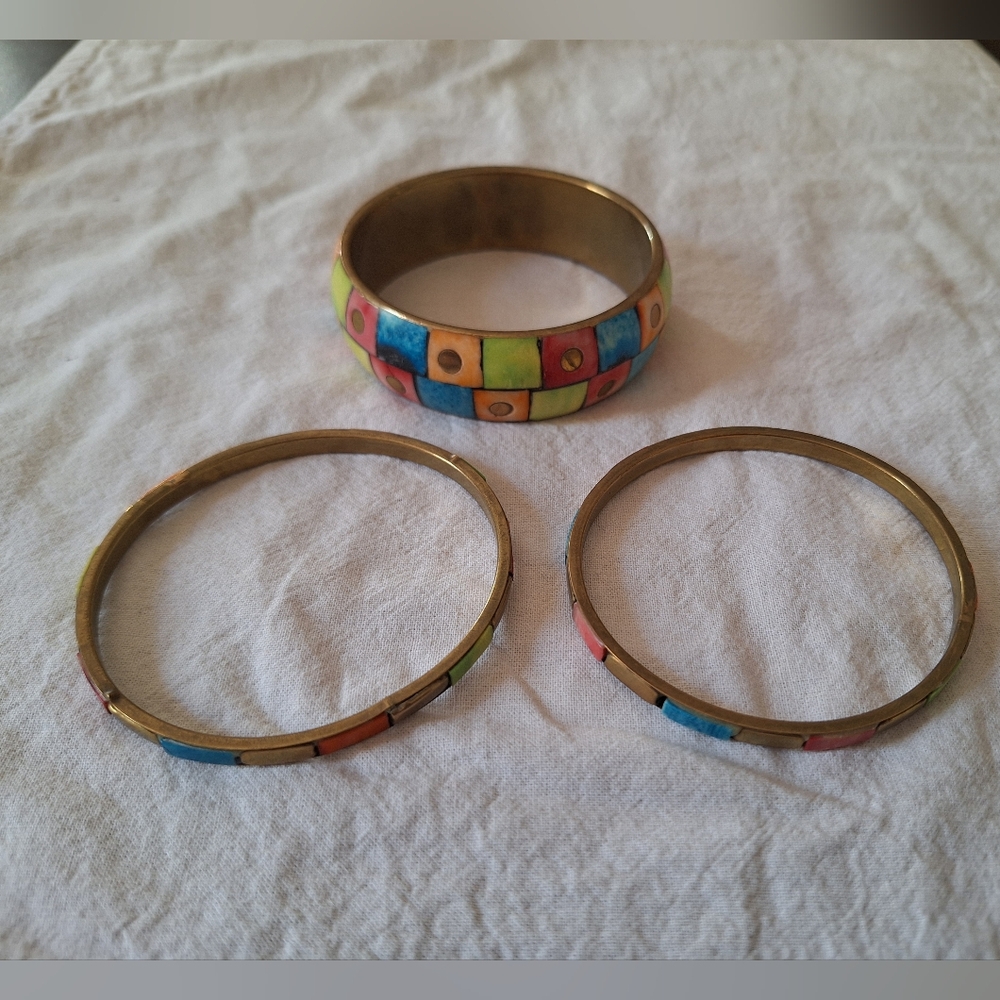 Retro Brass And Shell Bangles - image 1